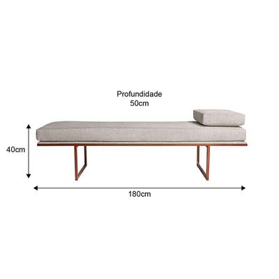 Banco 3 Lugares Galli Linho Bege e Dourado 180 cm