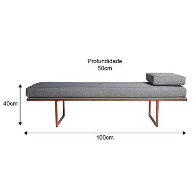 Banco 2 Lugares Galli Linho Cinza e Dourado 100 cm