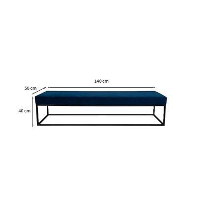 Banco 2 Lugares Giulia Veludo Azul e Preto 140 cm