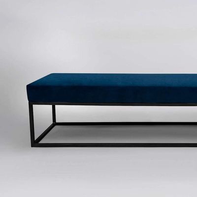 Banco 2 Lugares Giulia Veludo Azul e Preto 140 cm