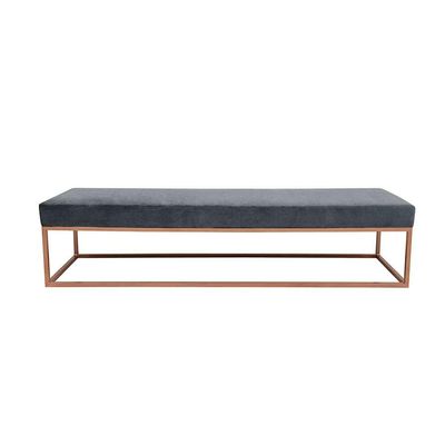 Banco 3 Lugares Giulia Veludo Cinza e Dourado 180 cm