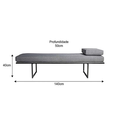 Banco 2 Lugares Galli Linho Cinza e Preto 140 cm