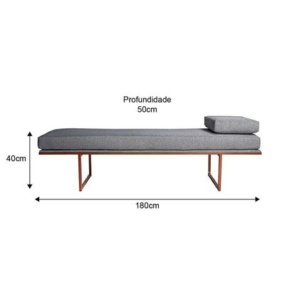 Banco 3 Lugares Galli Linho Cinza e Dourado 180 cm