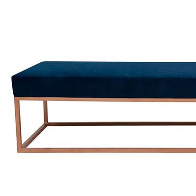 Banco 2 Lugares Giulia Veludo Azul e Dourado 100 cm