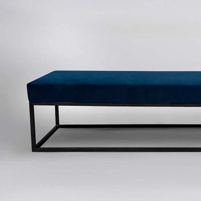 Banco 2 Lugares Giulia Veludo Azul e Preto 100 cm