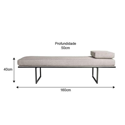 Banco 2 Lugares Galli Linho Bege e Preto 160 cm