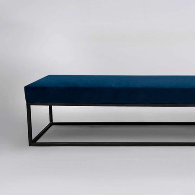 Banco 2 Lugares Giulia Veludo Azul e Preto 160 cm