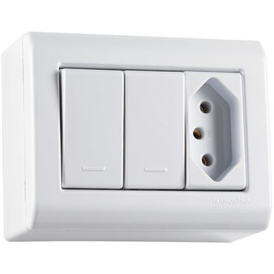 Caixa de Sobrepor 2 Interr 10A 250V e 1 Tomada 2p+t 10A 250V