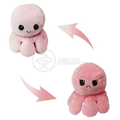 Polvo Reversível De Pelúcia Feliz E Bravo Pink E Rosa