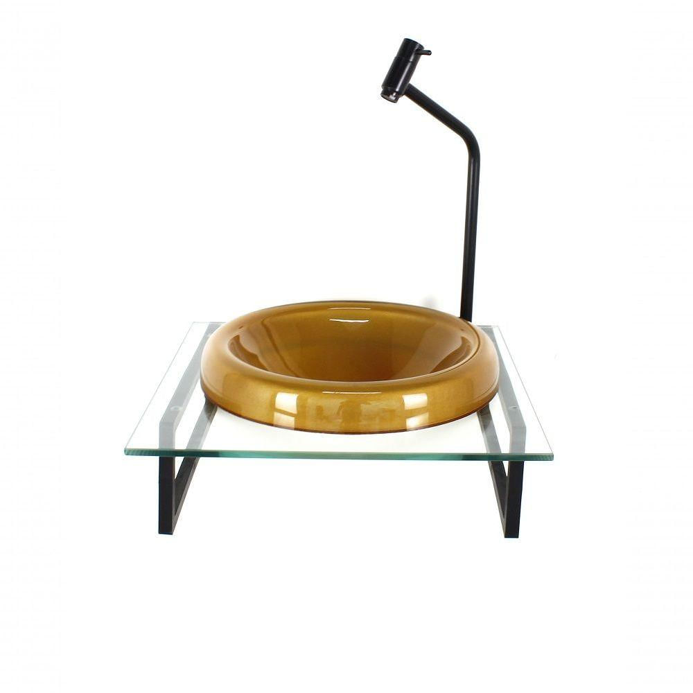 Gabinete Com Cuba 10mm Dourado Com Tampo 40cm Metal Preta