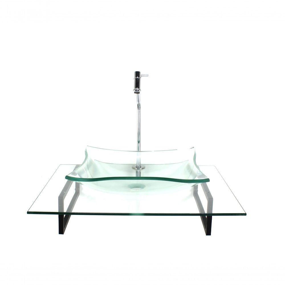 Cuba De Vidro Retangular Com Tampo 60cm E Suporte Preto