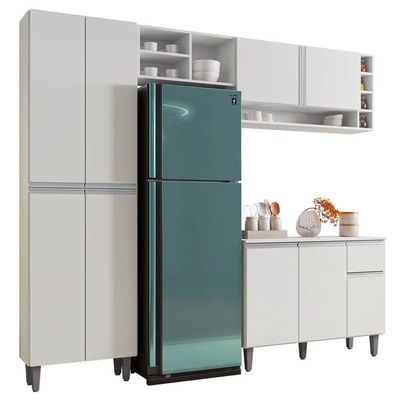 Cozinha 230Cm Com Balcão E Armário Aéreo Branco