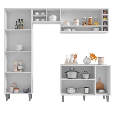 Cozinha 230Cm Com Balcão E Armário Aéreo Branco