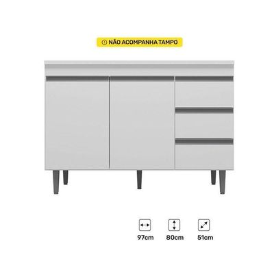 Balcão De Pia 100Cm 2 Portas 3 Gavetas Andréia Preto