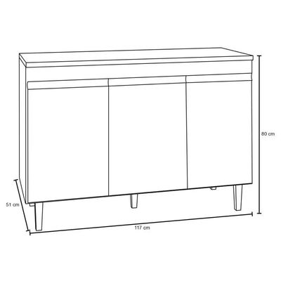 Balcão Gabinete De Pia Sem Tampo 120Cm 3 Portas Manu Preto