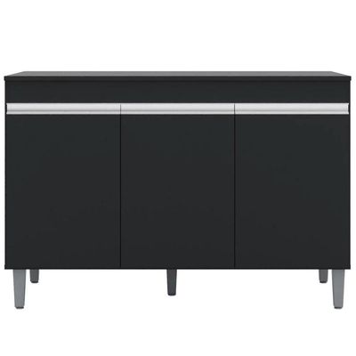 Balcão Gabinete De Pia Sem Tampo 120Cm 3 Portas Manu Preto