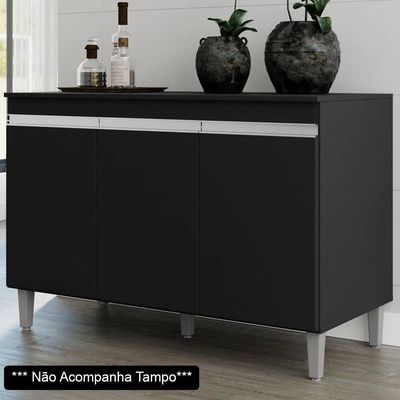 Balcão Gabinete De Pia Sem Tampo 120Cm 3 Portas Manu Preto