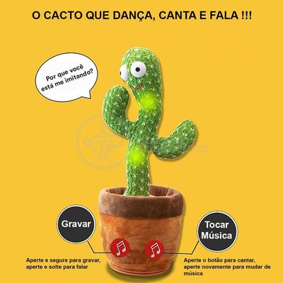 Brinquedo Infantil Cacto Dançante Pelúcia 120 Músicas Usb