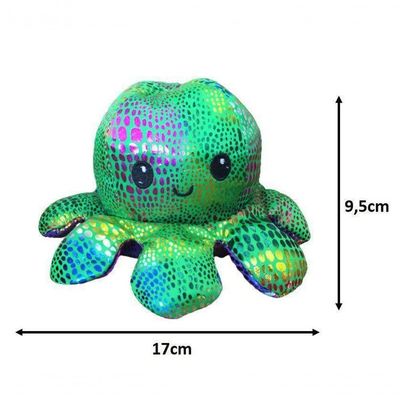 Polvo Reversível Pelúcia Brilho Rosa/Verde Feliz/Bravo 17Cm