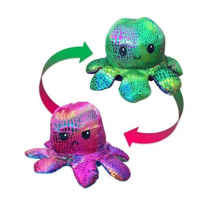 Polvo Reversível Pelúcia Brilho Rosa/Verde Feliz/Bravo 17Cm