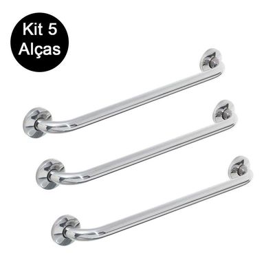 Kit 5 Alças Apoio Banheiro Cadeirante Inox Idoso