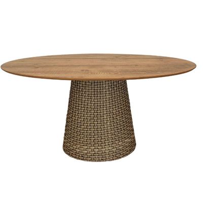 Mesa De Jantar Cone Oval 120x80 Cm Tampo Antíqua Base Fibra Sintética Cor Marrom