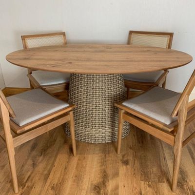Mesa De Jantar Cone Oval 120x80 Cm Tampo Antíqua Base Fibra Sintética Cor Marrom