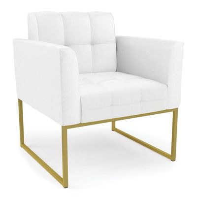 Poltrona Elisa Corino Branco Base Metálica Industrial Dourado - D'rossi