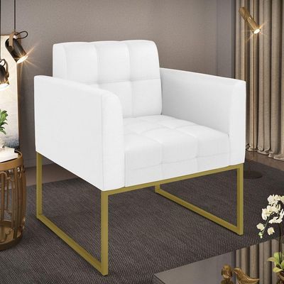 Poltrona Elisa Corino Branco Base Metálica Industrial Dourado - D'rossi