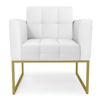 Poltrona Elisa Corino Branco Base Metálica Industrial Dourado - D'rossi