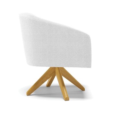 Poltrona Giratória Stella Bouclê Off White Base De Madeira Ma30 - D'rossi