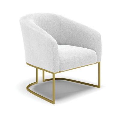 Kit 2 Poltronas Stella Bouclê Base Metálica Industrial Dourado - D'rossi Cor Off White