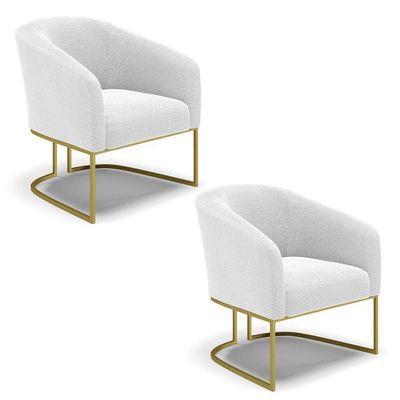 Kit 2 Poltronas Stella Bouclê Base Metálica Industrial Dourado - D'rossi Cor Off White