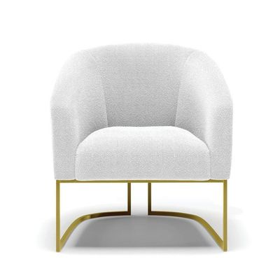 Kit 2 Poltronas Stella Bouclê Base Metálica Industrial Dourado - D'rossi Cor Off White
