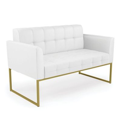 Sofá Namoradeira Elisa Corino Base Metálica Industrial Dourado - D'rossi Cor Branco
