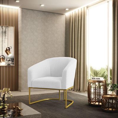 Kit 2 Poltronas Stella Bouclê Base Metálica Industrial Dourado - D'rossi Cor Off White