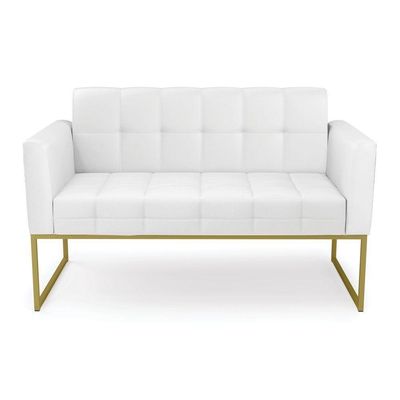 Sofá Namoradeira Elisa Corino Base Metálica Industrial Dourado - D'rossi Cor Branco