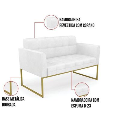 Sofá Namoradeira Elisa Corano Base Metálica Industrial Dourado - D'rossi Cor Branco