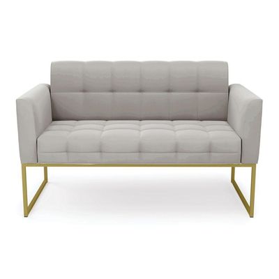 Sofá Namoradeira Elisa Veludo Base Metálica Industrial Dourado - D'rossi Cor Cinza