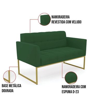 Sofá Namoradeira Elisa Veludo Base Metálica Industrial Dourado - D'rossi Cor Verde