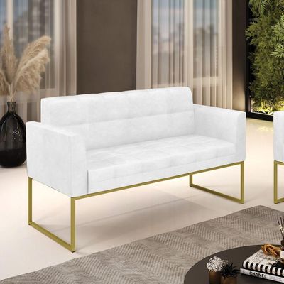 Sofá Namoradeira Elisa Corano Base Metálica Industrial Dourado - D'rossi Cor Branco