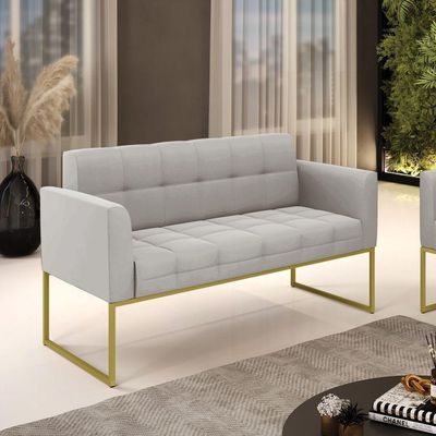 Sofá Namoradeira Elisa Veludo Base Metálica Industrial Dourado - D'rossi Cor Cinza