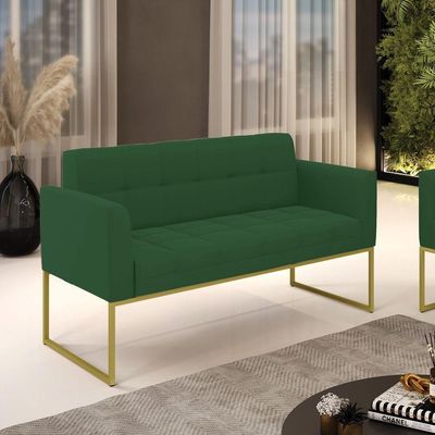 Sofá Namoradeira Elisa Veludo Base Metálica Industrial Dourado - D'rossi Cor Verde