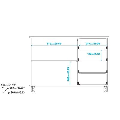 Balcão Em Mdp Com 1 Prateleira 4 Gavetas E 4 Pés Com Rodízio Brv Móveis Branco