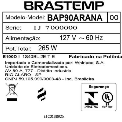 Coifa Brastemp Timer 90 Cm Bap90ar Inox 127 V