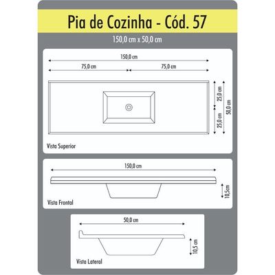 Tampo Para Pia De Cozinha Rorato 1,50x0,50 Granitada Preto Plus