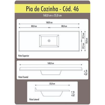 Tampo Para Pia De Cozinha Rorato Marmoplan 1,60 M Cuba Central Preto