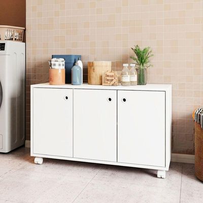 Armário Em Mdp Com 3 Portas 1 Prateleira E 4 Pés Com Rodízio Brv Móveis Branco
