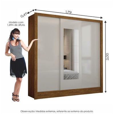 Guarda Roupa Fortaleza 3 Portas Espelho Freijó OffWhite