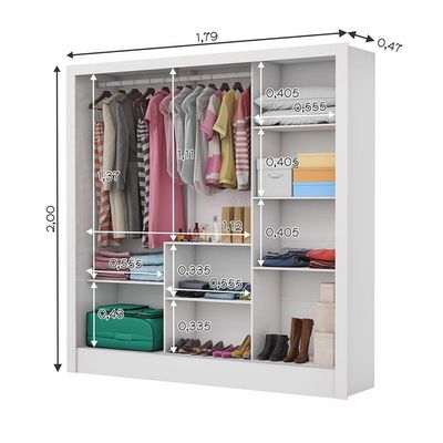 Guarda Roupa Casal Fortaleza 3 Portas Espelho Carioca Branco
